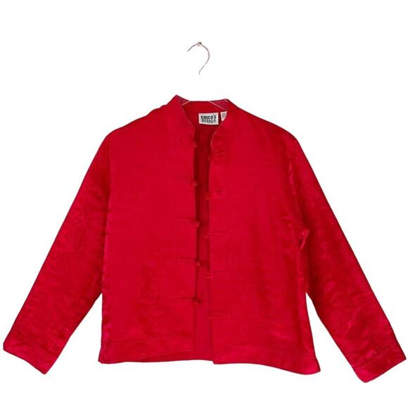 Chico's Design Vintage Chinese Japanese Harajuku Red Brocade Silk Jacket - Picture 13 of 14